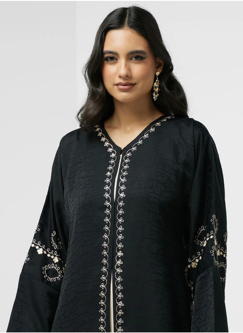 hayas closet Embroidered Open Abaya