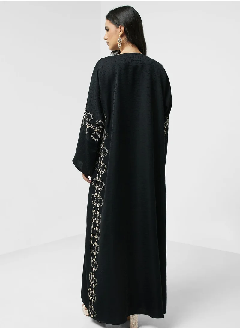 hayas closet Embroidered Open Abaya