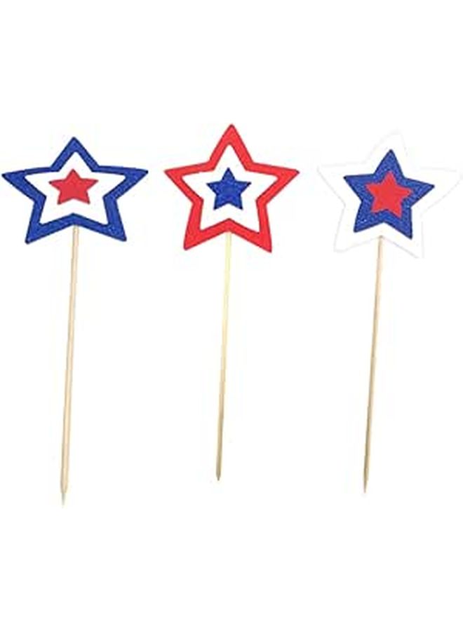 Tricolor Pentagram Cake Toppers 15pcs Birthday Party Decoration Cake Picks - Image 1