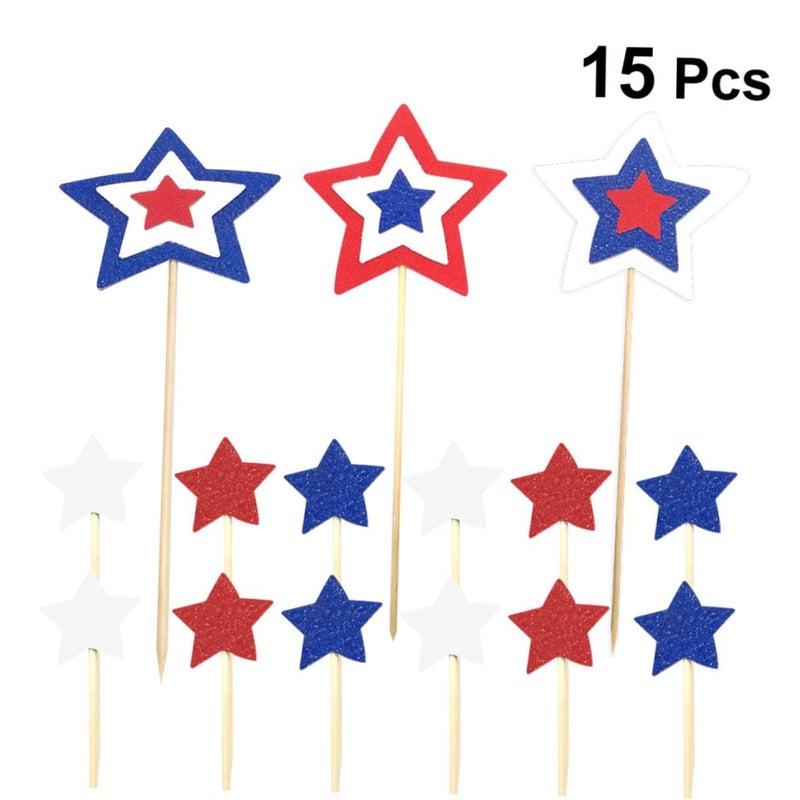 Tricolor Pentagram Cake Toppers 15pcs Birthday Party Decoration Cake Picks - Image 4