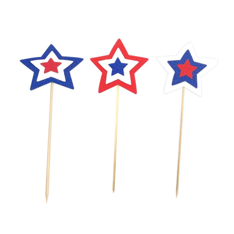Tricolor Pentagram Cake Toppers 15pcs Birthday Party Decoration Cake Picks - Image 2