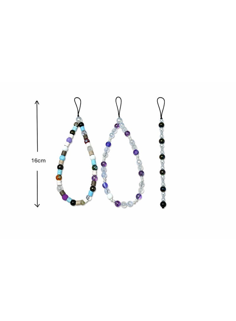 3PCS Beaded Phone Lanyard Strap 16cm – Handmade Mobile Phone Charm Strap, Wrist Strap for Phone Case, Keychain & Accessories – Colorful Crystal & Acrylic Beads Phone Hanging Strap - Image 1