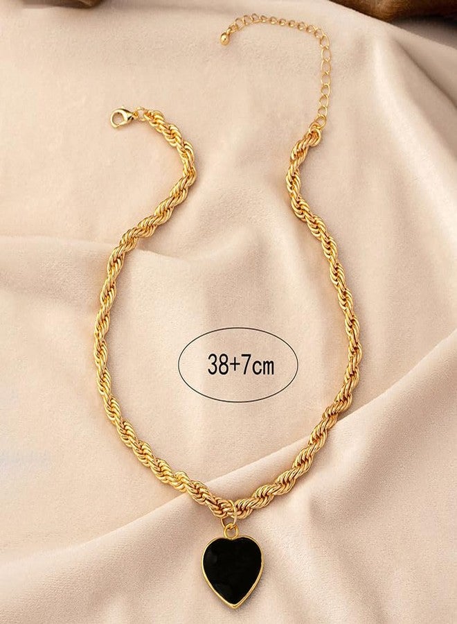 YERTTER Punk Twist Chain Gold Chunky Choker Necklace Heart Pendant Chain Collar Choker Necklace for Women (Style 1) - Image 4