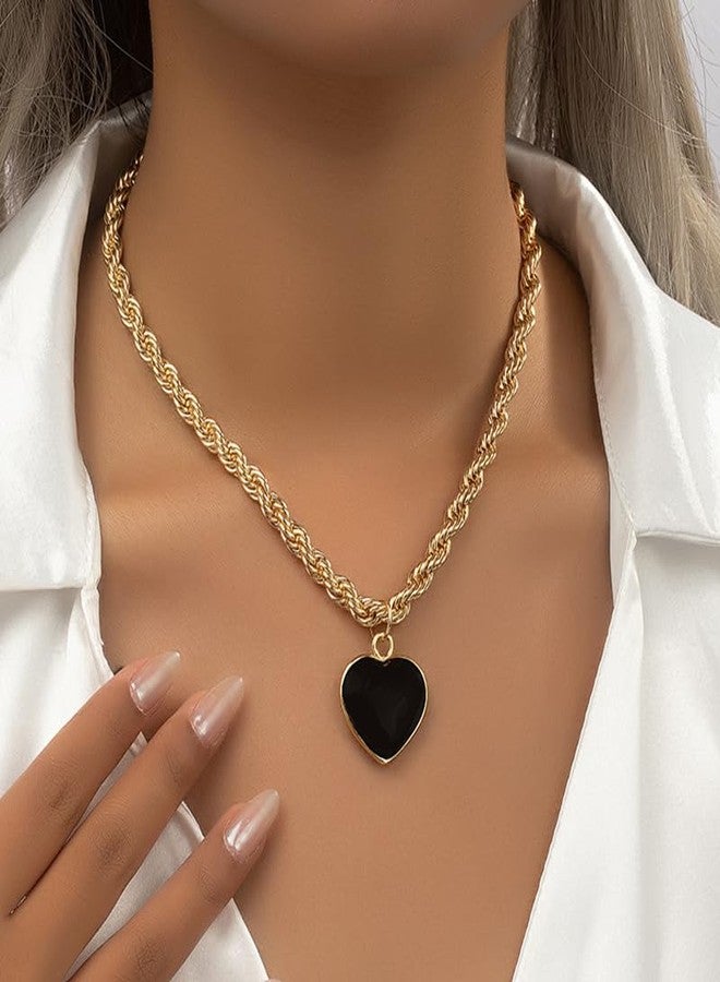 YERTTER Punk Twist Chain Gold Chunky Choker Necklace Heart Pendant Chain Collar Choker Necklace for Women (Style 1) - Image 2
