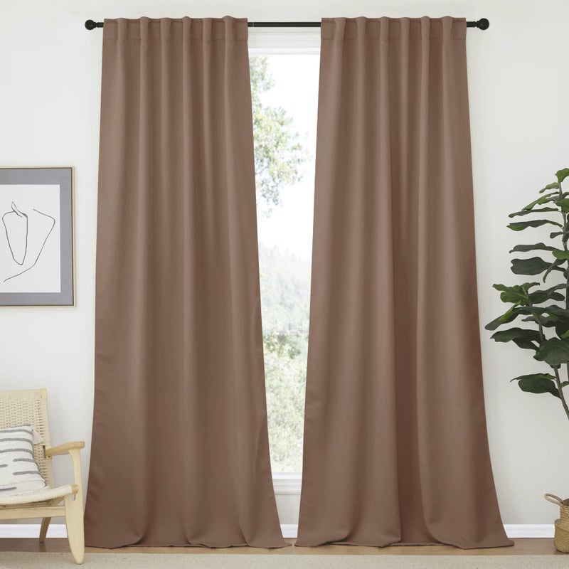 NICETOWN Blackout Curtains and Draperies for Living Room - (Cappuccino Color) 52 inches Wide by 95 inches Long, Set of 2 Pieces, Insulated Solid Drape Panels - Image 1