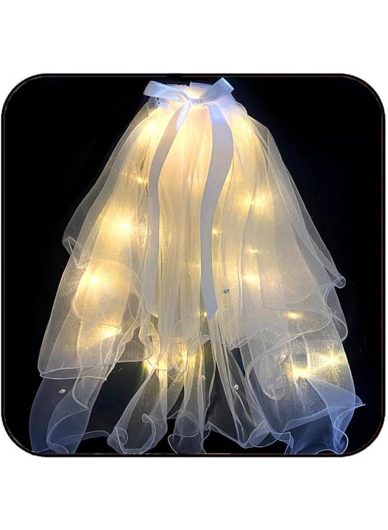 Light Up LED Wedding Veil for Bride – Warm Light, 2 Tiers Bachelorette Party Hair Accessory - Image 1