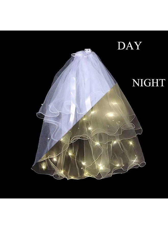 Light Up LED Wedding Veil for Bride – Warm Light, 2 Tiers Bachelorette Party Hair Accessory - Image 2