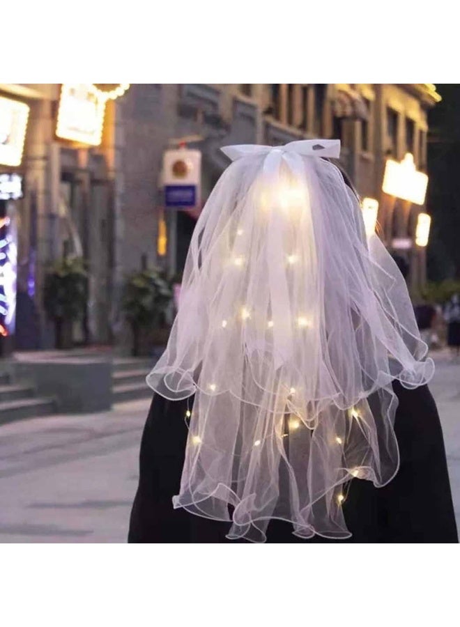 Light Up LED Wedding Veil for Bride – Warm Light, 2 Tiers Bachelorette Party Hair Accessory - Image 3