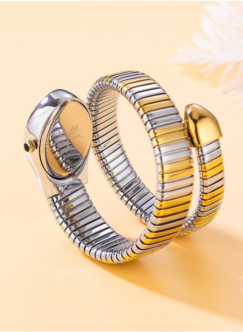 MISS FOX Women's Fashion Ins Watch Snake Head Dial Wrapped Elastic Strap Watch Snake Quartz Watch  - Image 5