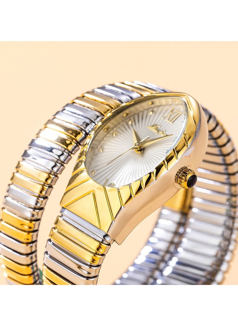 MISS FOX Women's Fashion Ins Watch Snake Head Dial Wrapped Elastic Strap Watch Snake Quartz Watch  - Image 3