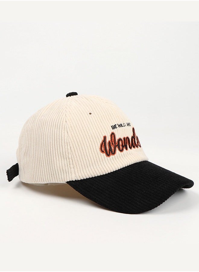 NIBEMINENT - New Style Women Men Autumn Winter Warm Baseball Cap Letter Embroidered Splicing Peaked cap Korean Version Versatile Casual Adjustable Hat Black+Beige - Image 1