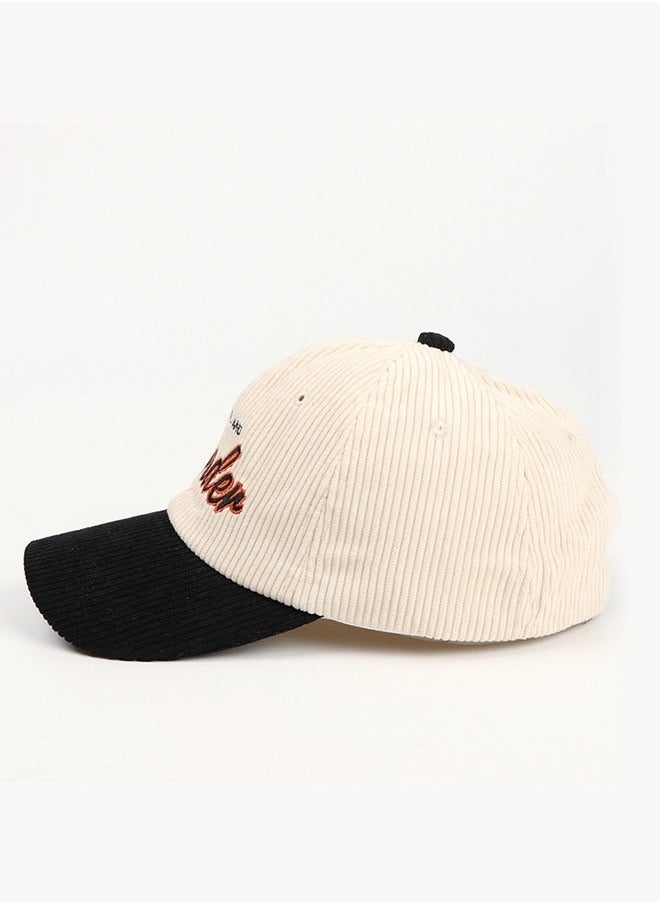 NIBEMINENT - New Style Women Men Autumn Winter Warm Baseball Cap Letter Embroidered Splicing Peaked cap Korean Version Versatile Casual Adjustable Hat Black+Beige - Image 1