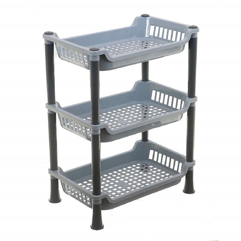 Kuber Industries Plastic 3Tier MultiPurpose Square Rolling Storage Cart Organizer Shelf Rack with Wheels Grey 46KKM0261Standard - Image 1