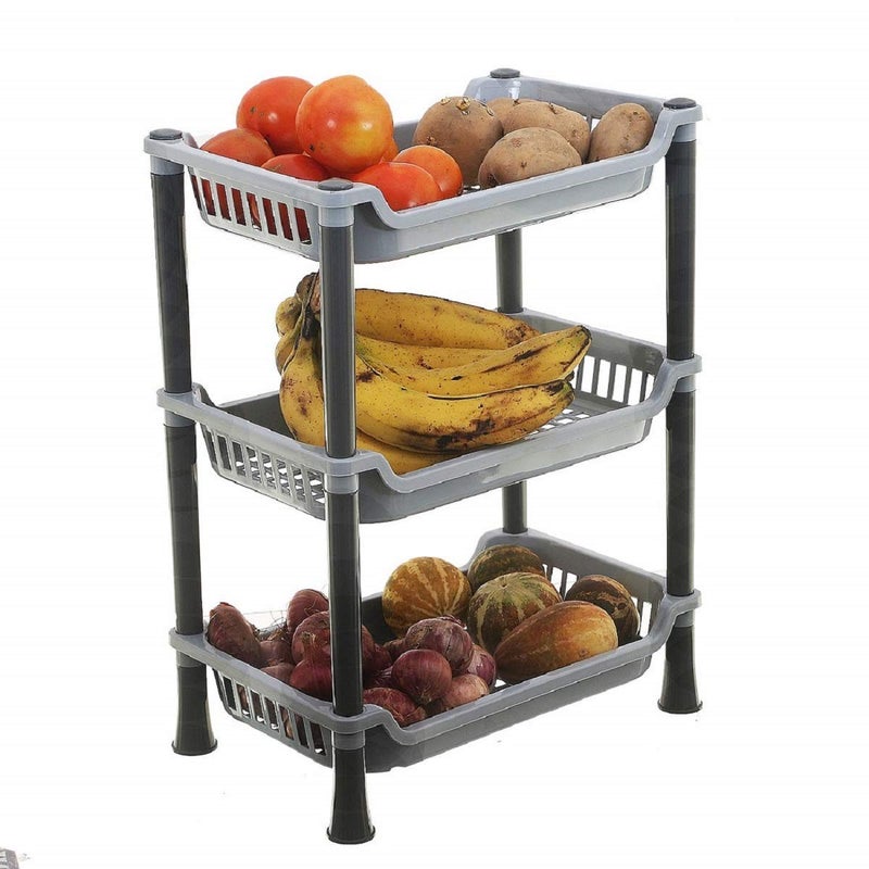 Kuber Industries Plastic 3Tier MultiPurpose Square Rolling Storage Cart Organizer Shelf Rack with Wheels Grey 46KKM0261Standard - Image 2