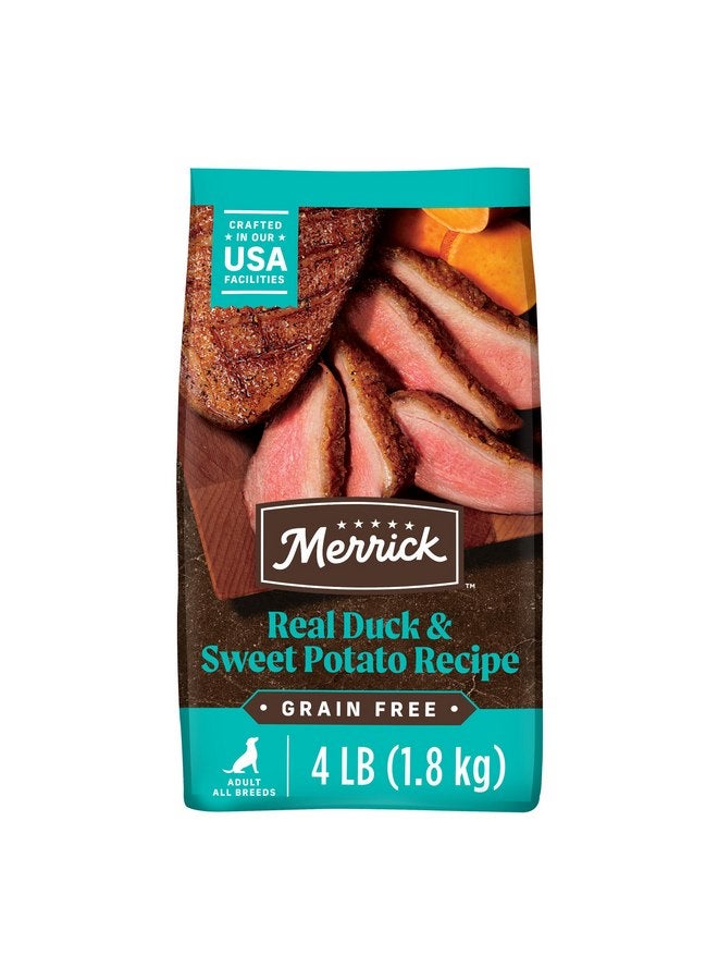 ميريك طعام Merrick Premium Grain Free Dry للكلاب البالغة، طعام صحي وطبيعي مع لحم البط الحقيقي والبطاطا الحلوة - كيس 4.0 رطل - Image 1