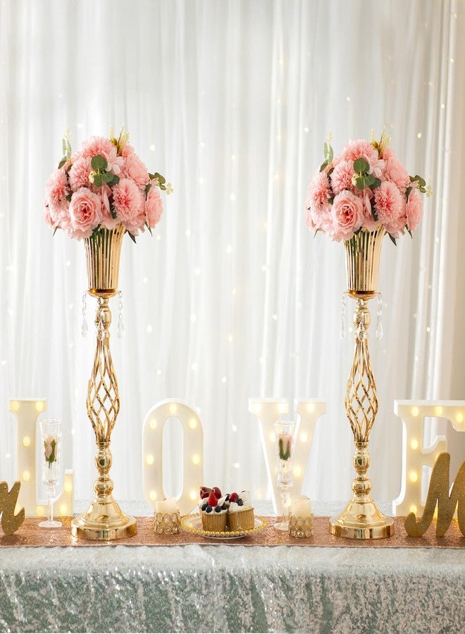 LANLONG 23.2in Gold centerpieces for Table Wedding, 2Pcs Wedding Flower Stand centerpieces for Tables, Tall Metal Flower Vase Centerpieces for Party Events Birthday Home Decoration - Image 2