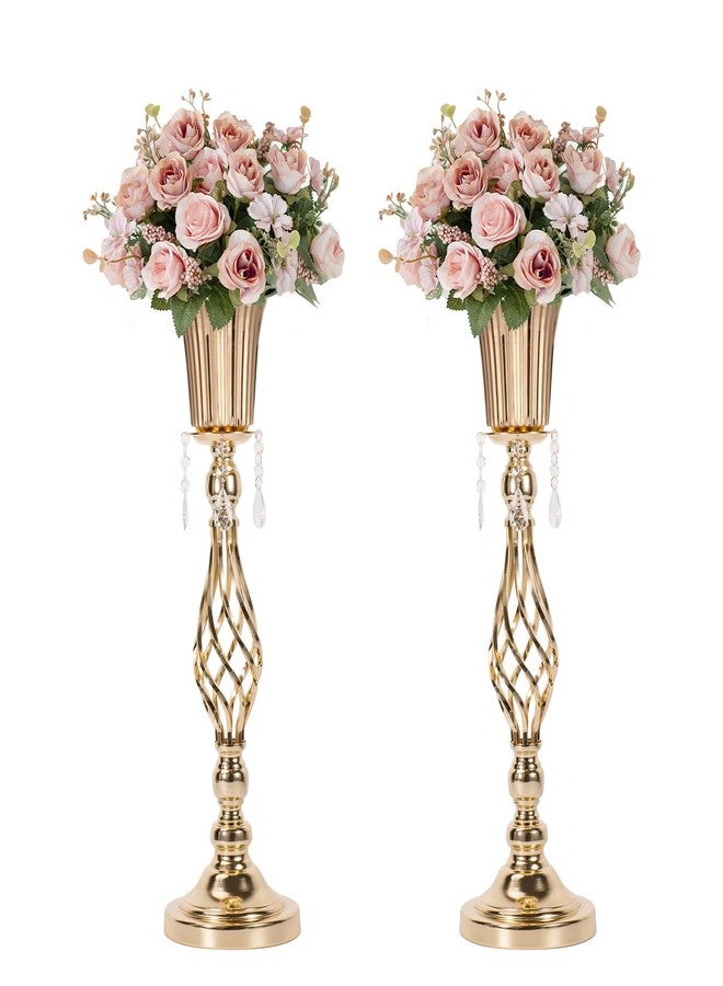 LANLONG 23.2in Gold centerpieces for Table Wedding, 2Pcs Wedding Flower Stand centerpieces for Tables, Tall Metal Flower Vase Centerpieces for Party Events Birthday Home Decoration - Image 1