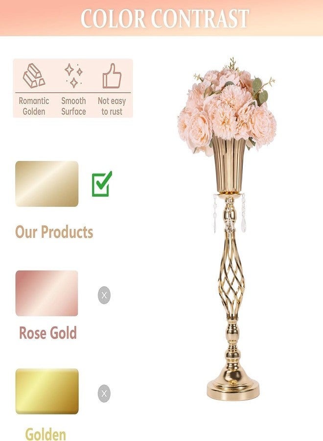 LANLONG 23.2in Gold centerpieces for Table Wedding, 2Pcs Wedding Flower Stand centerpieces for Tables, Tall Metal Flower Vase Centerpieces for Party Events Birthday Home Decoration - Image 3