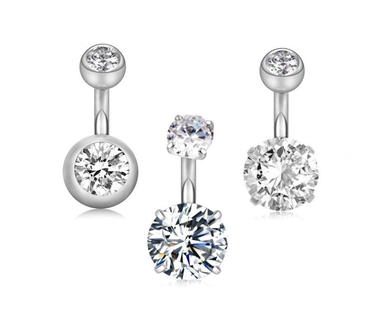 YHMM 14G 1/4"(6mm) Short Bar Surgical Steel Belly Button Rings Round Cubic Zirconia Navel Barbell Stud Body Piercing (6mm bar,3Pcs Silver)