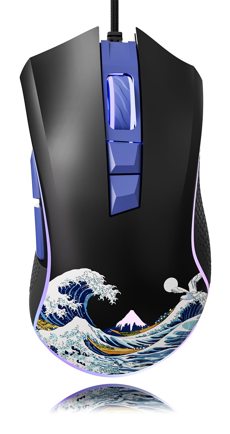 HITIME XVX Wired Gaming Mouse, 12000 DPI RGB Mouse with 12 Backlit Modes & 7 Macro Buttons, PC Gaming Mice Support DIY Keybinding, Gamer Computer Mice for Laptop PC Mac Windows, Kanagawa - Image 1