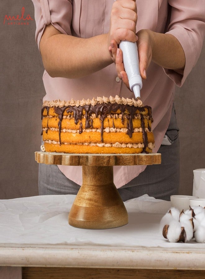 Mela Artisans Wooden Cake Stand 12 Inch | Natural Finish Mango Wood Pedestal Riser | Footed Cupcake u0026 Dessert Stand | Multipurpose Cake Display for Home Decor | Dining Table | Pastries - Image 5