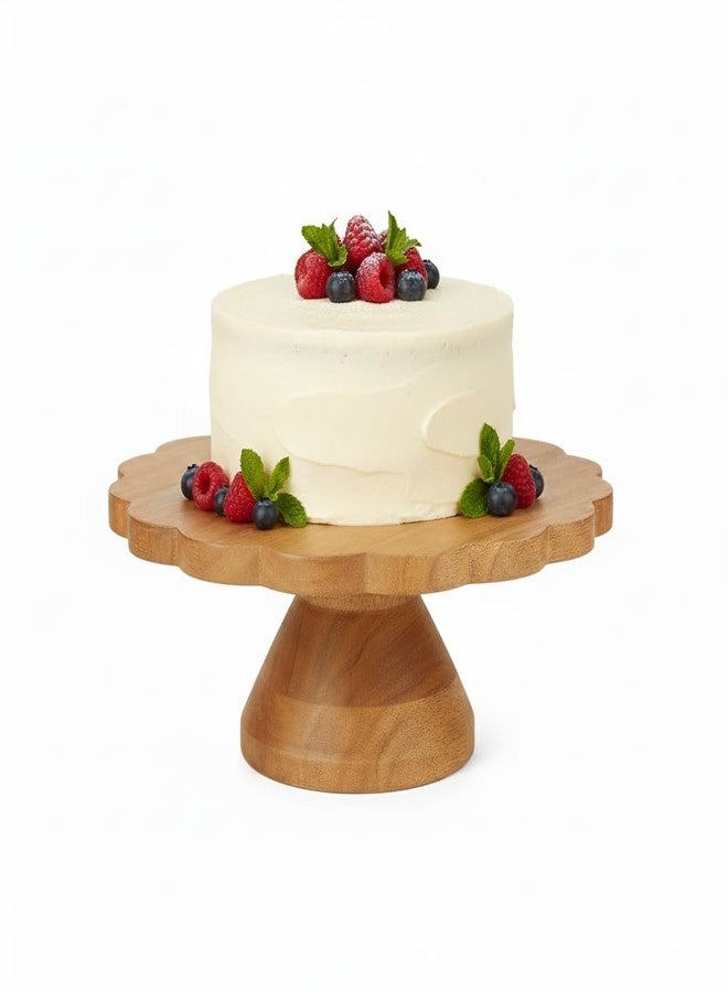 Mela Artisans Wooden Cake Stand 12 Inch | Natural Finish Mango Wood Pedestal Riser | Footed Cupcake u0026 Dessert Stand | Multipurpose Cake Display for Home Decor | Dining Table | Pastries - Image 1