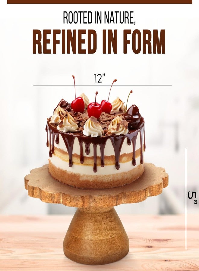 Mela Artisans Wooden Cake Stand 12 Inch | Natural Finish Mango Wood Pedestal Riser | Footed Cupcake u0026 Dessert Stand | Multipurpose Cake Display for Home Decor | Dining Table | Pastries - Image 2