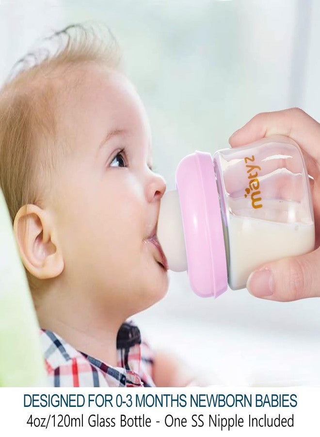 Matyz 1-Pack Glass Baby Breastfeeding Bottle With Cap (Pink, 4Oz) - Wide Neck New Born Bottles For Baby Breastfeeding - Breastfeeding Bottles For Newborn Babies Glass 4 Oz Glass Baby Bottles With Lids - Image 3