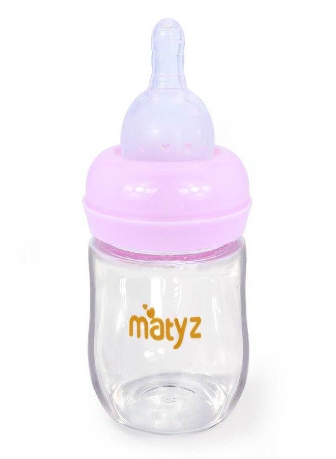 Matyz 1-Pack Glass Baby Breastfeeding Bottle With Cap (Pink, 4Oz) - Wide Neck New Born Bottles For Baby Breastfeeding - Breastfeeding Bottles For Newborn Babies Glass 4 Oz Glass Baby Bottles With Lids - Image 1