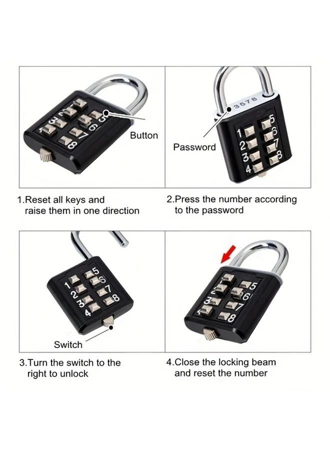 Silvery 8 Digit Smart Lock Zinc Alloy Anti Theft Security Password Key For Luggage Travel - Image 5