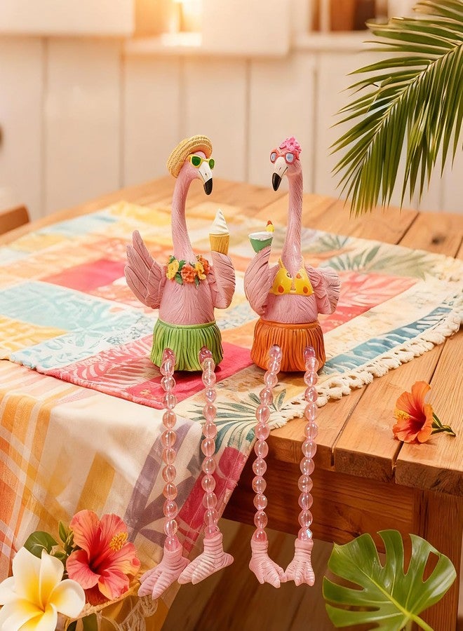 DiliComing Flamingo Decor Pink Flamingo Gifts - 2 Pcs 4.1 Inches Shelf Sitter with Dangling Legs Resin Collectible Figurine for Home Desk Bookshelf Decor, Cute Summer Tropical Garden Yard Statue - Image 5