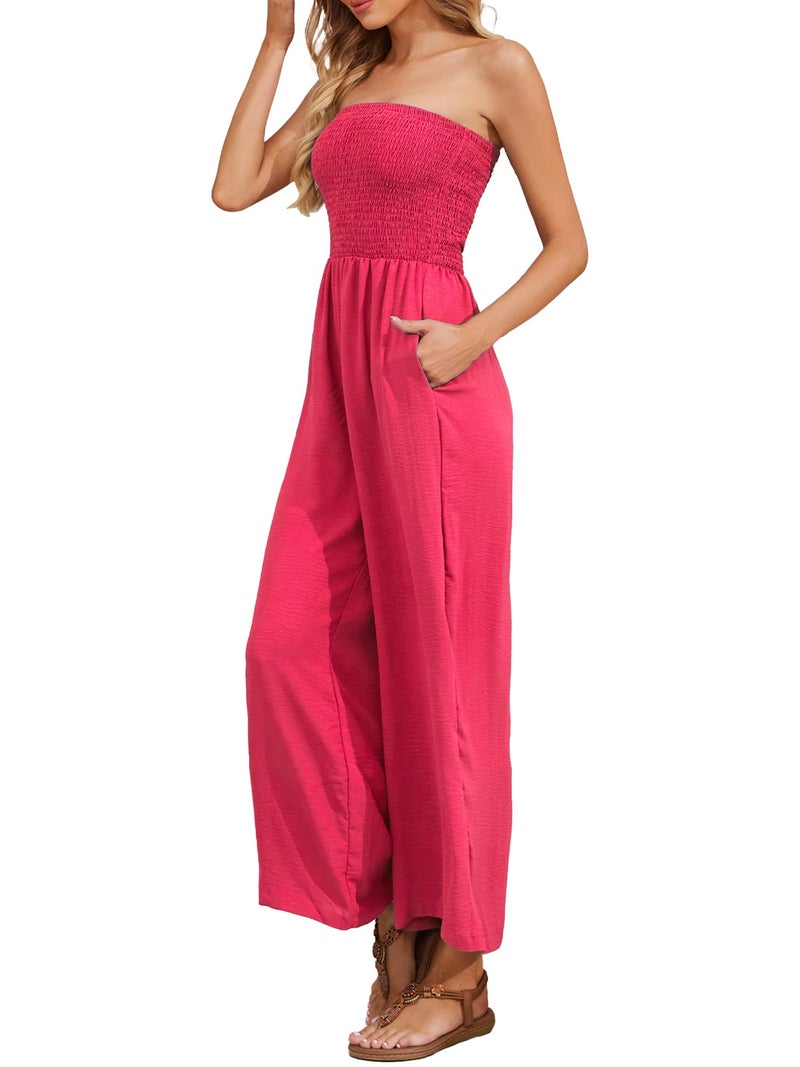 AUXDIO Formal Jumpsuit for Women Summer 2026 New Off Shoulder Rompers Elegant Work Smocked Casual Outfits Pink L - Image 2