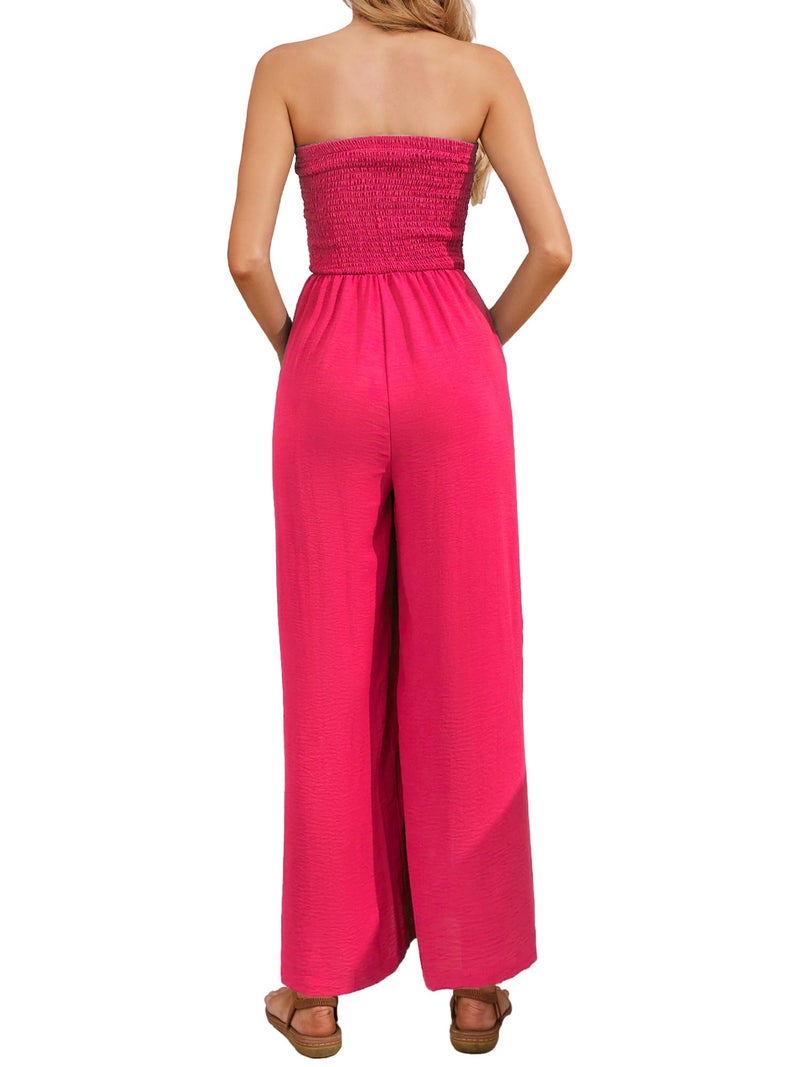 AUXDIO Formal Jumpsuit for Women Summer 2026 New Off Shoulder Rompers Elegant Work Smocked Casual Outfits Pink L - Image 3
