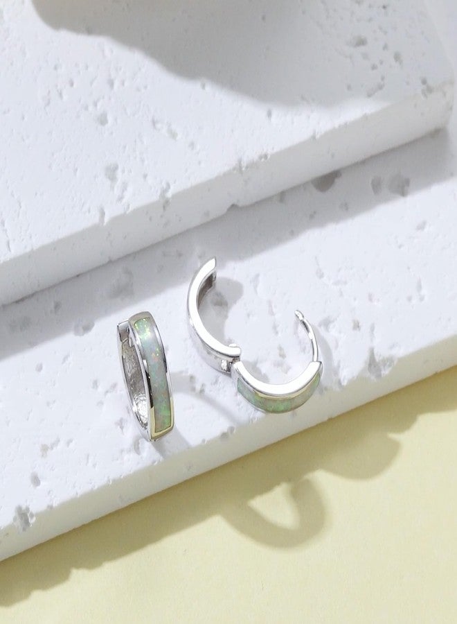 CUOKA MIRACLE Hoop Earrings for Women 925 Sterling Silver White Opal Small Hinged Huggie Earrings Simulated Opal Earrings Hypoallergenic Earrings for Sensitive Ears Christmas Mothers Day Gift for Women - Image 4