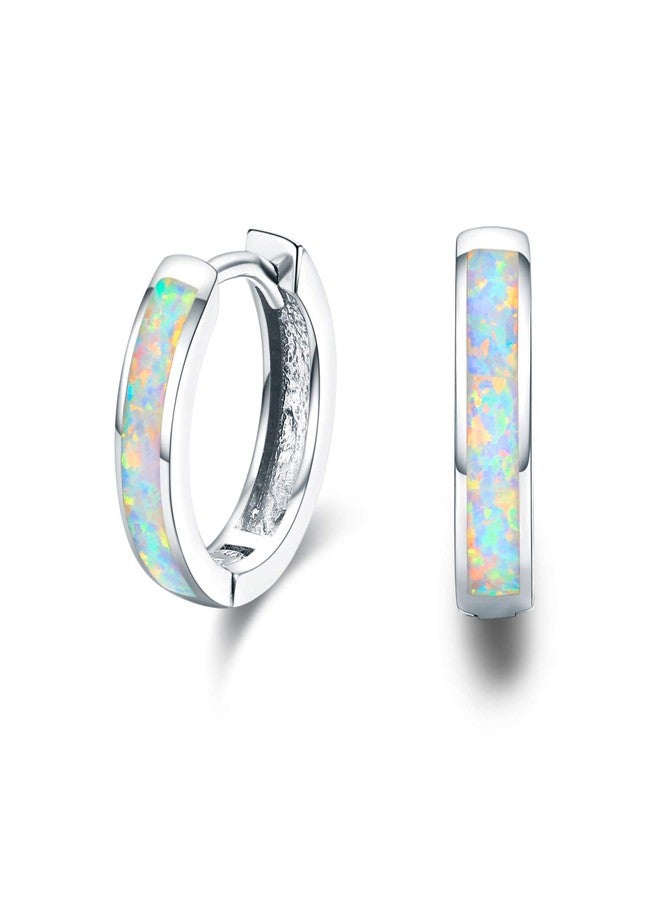 CUOKA MIRACLE Hoop Earrings for Women 925 Sterling Silver White Opal Small Hinged Huggie Earrings Simulated Opal Earrings Hypoallergenic Earrings for Sensitive Ears Christmas Mothers Day Gift for Women - Image 1