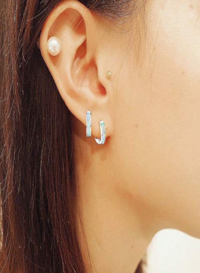 CUOKA MIRACLE Hoop Earrings for Women 925 Sterling Silver White Opal Small Hinged Huggie Earrings Simulated Opal Earrings Hypoallergenic Earrings for Sensitive Ears Christmas Mothers Day Gift for Women - Image 3