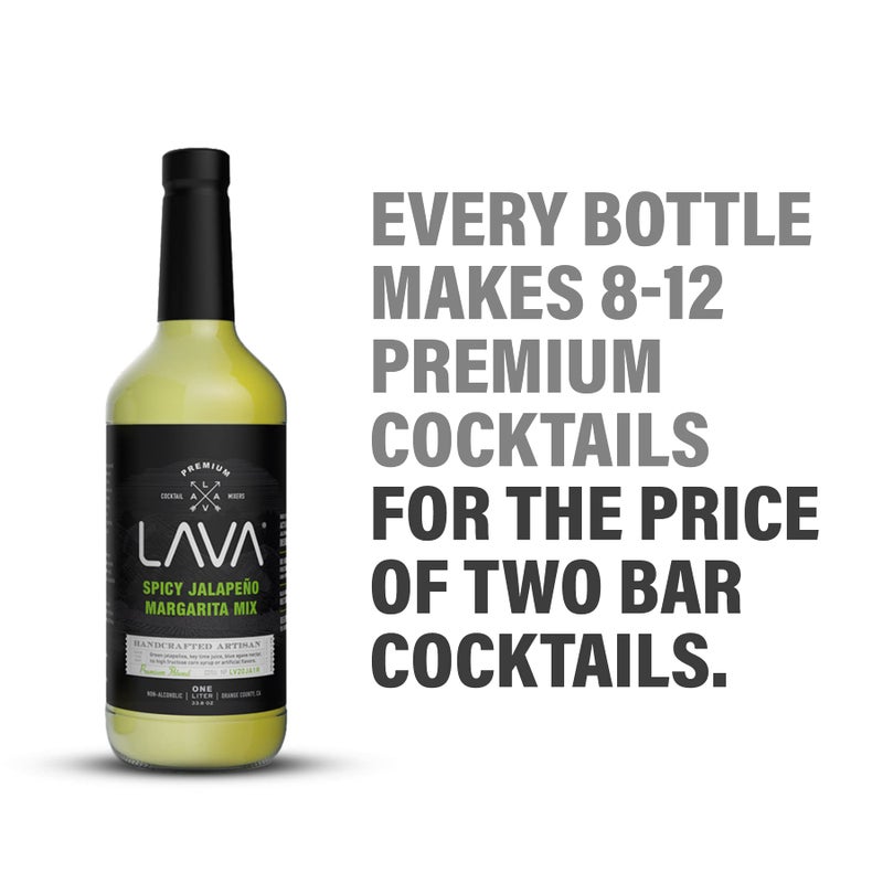 LAVA Premium Spicy Jalapeño Margarita Mix by LAVA Craft Cocktail Co., Made with Real Jalapeños, Agave Nectar, Key Limes, Lots of Flavor and Ready to Use, 1-Liter Glass Bottle - Image 2