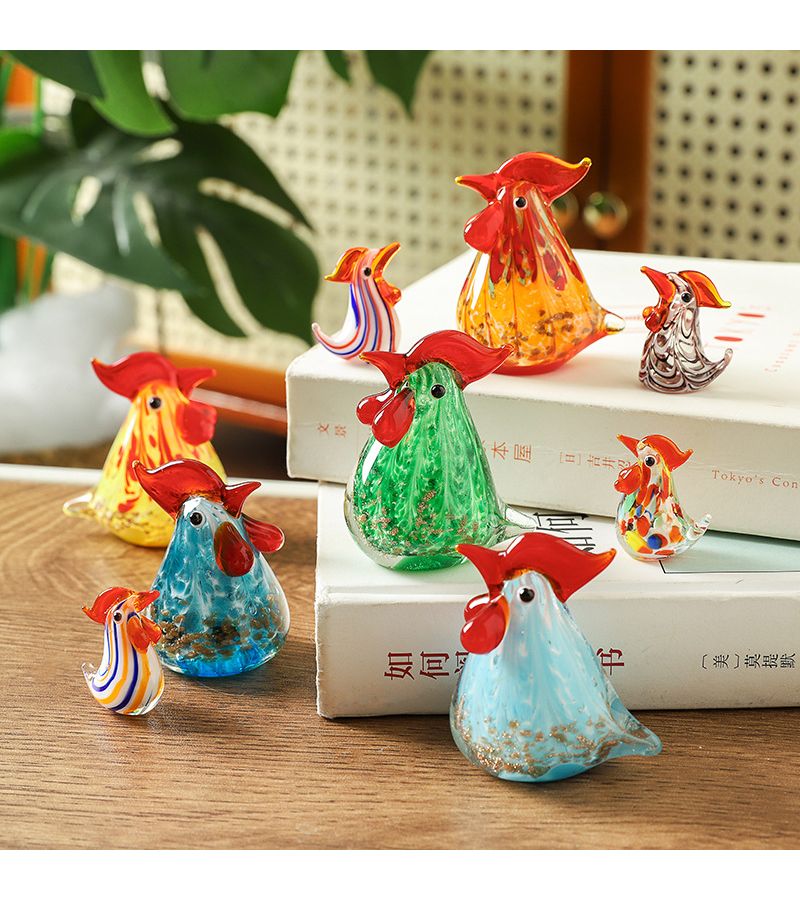 Orange Mini Glass Rooster Figurine Modern Hanging Ornament for Balcony Desk Shelf Decor - Image 1