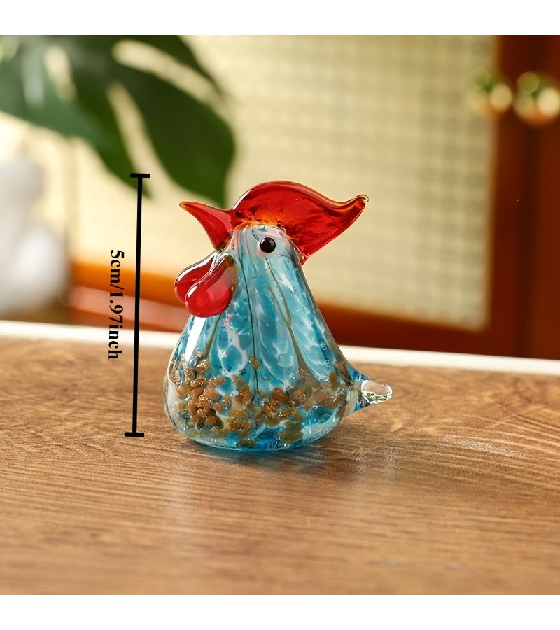 Orange Mini Glass Rooster Figurine Modern Hanging Ornament for Balcony Desk Shelf Decor - Image 2