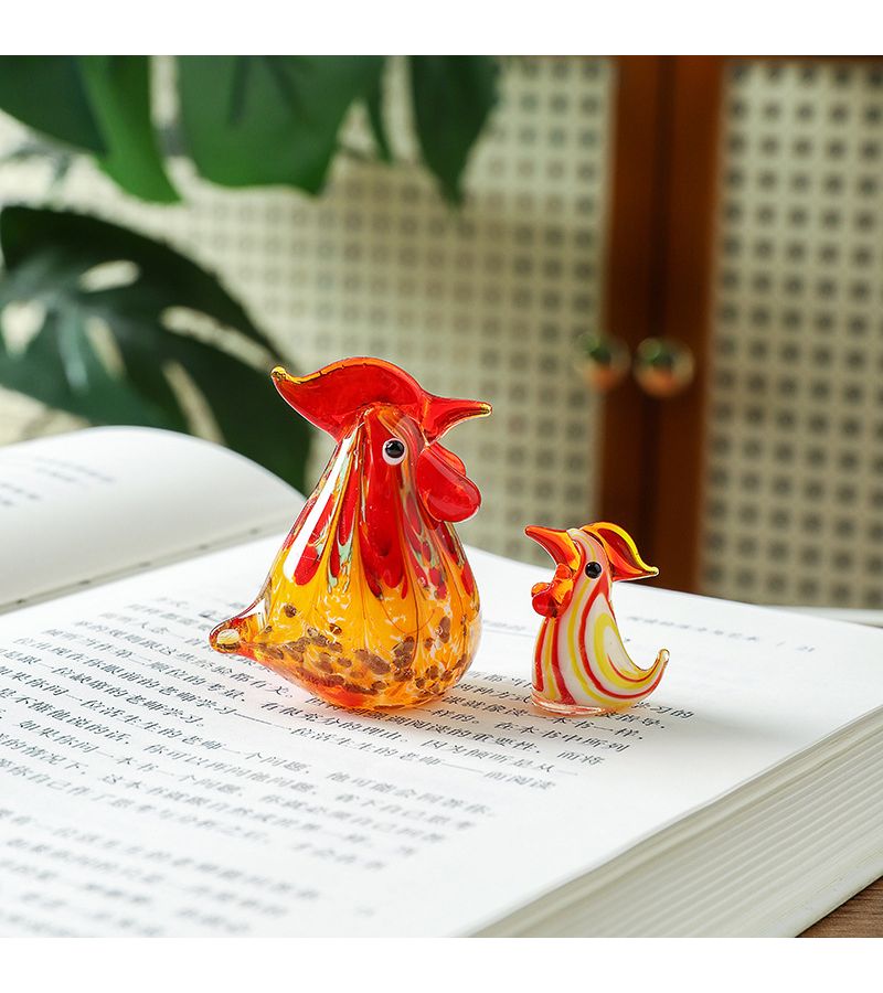 Orange Mini Glass Rooster Figurine Modern Hanging Ornament for Balcony Desk Shelf Decor - Image 3