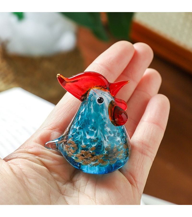 Orange Mini Glass Rooster Figurine Modern Hanging Ornament for Balcony Desk Shelf Decor - Image 5
