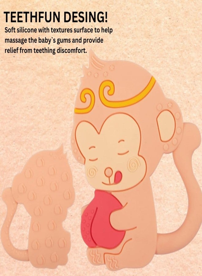 Rukan Teether 6-12 Months Soft Toys, Sensory Toys for Kids Textured Surface for Soothing Gums, BPA Free Monkey (Orange) - Image 5