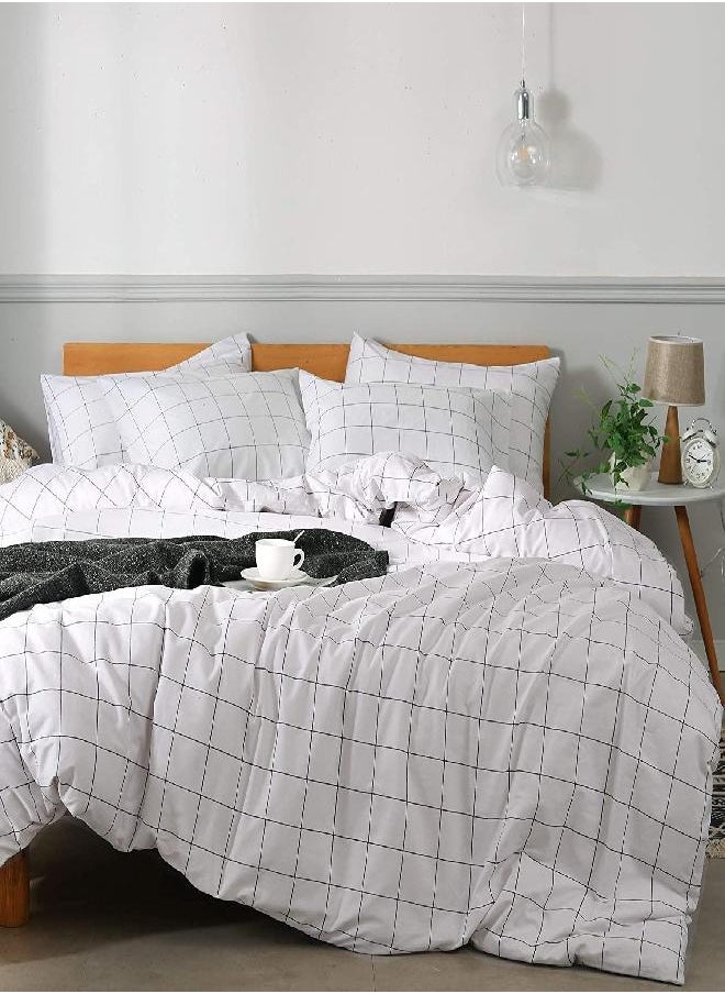 JELLYMONI JELLYMONI Oversized King Duvet Cover Set, Cotton Duvet Cover 3 Pieces with Zipper Closures,1 Duvet Cover and 2 Pillow Shams(White Grid with Black Lines) 