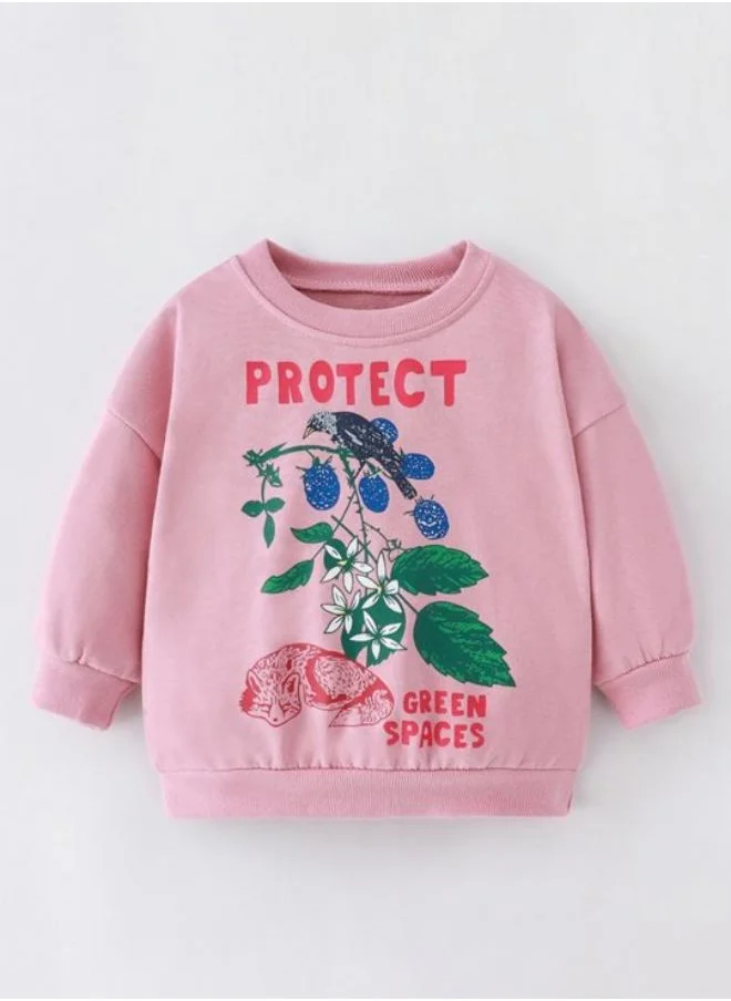YUNIQEE Pink Printed Long Sleeve Crew Neck T-Shirt