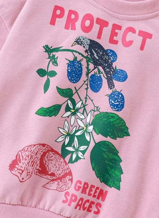 يونيكي Pink Printed Long Sleeve Crew Neck T-Shirt