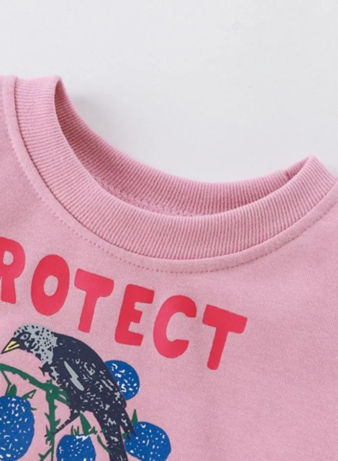 يونيكي Pink Printed Long Sleeve Crew Neck T-Shirt