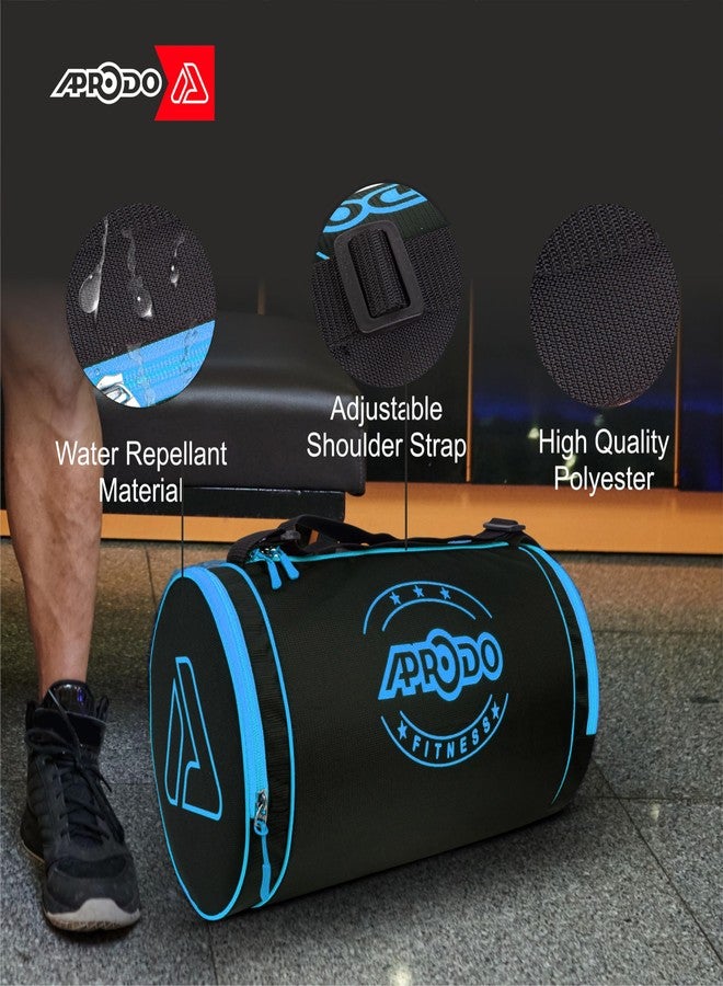 APRODO Polyester PU Coated Sports Duffle/Shoulder/Gym Bag for Men & Women, 23L (18 x 9 x 9) Inch (Black/C Blue) - Image 3