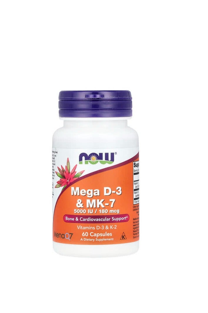 ناو فودز، ميجا فيتامين D-3 و MK-7، بتركيز 5000 وحدة دولية / 180 ميكروجرام، 60 كبسولة