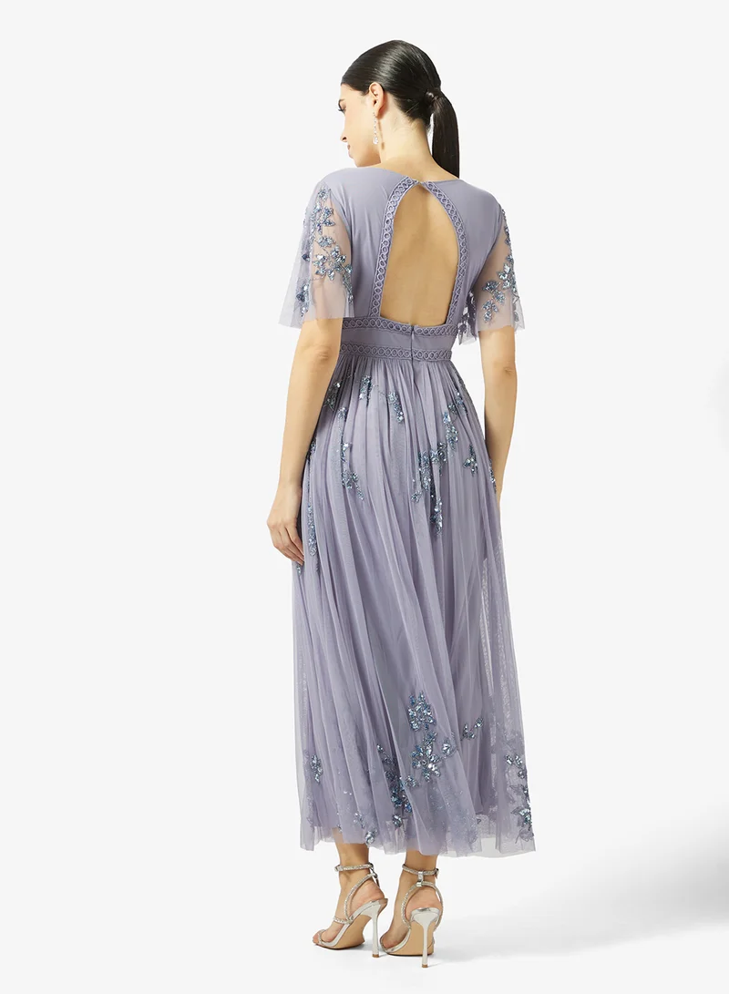 Maya Embellished Angel Sleeve Open Back Maxi Dress