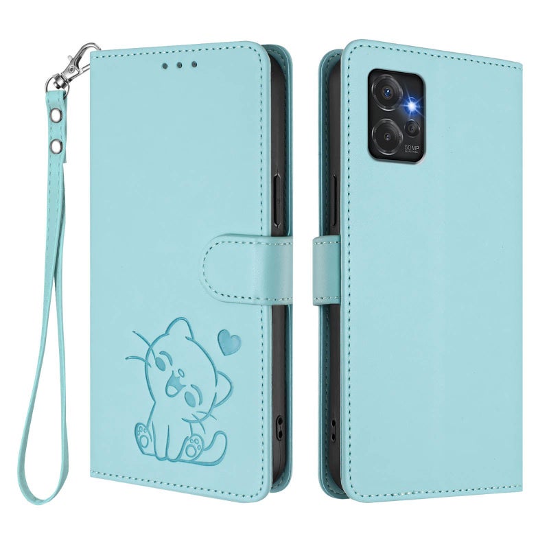 إيروريكس جراب هاتف موتورولا موتو جي باور 2023 من جلد القطة المنقوش مع حزام يد (أخضر نعناعي) - Image 2